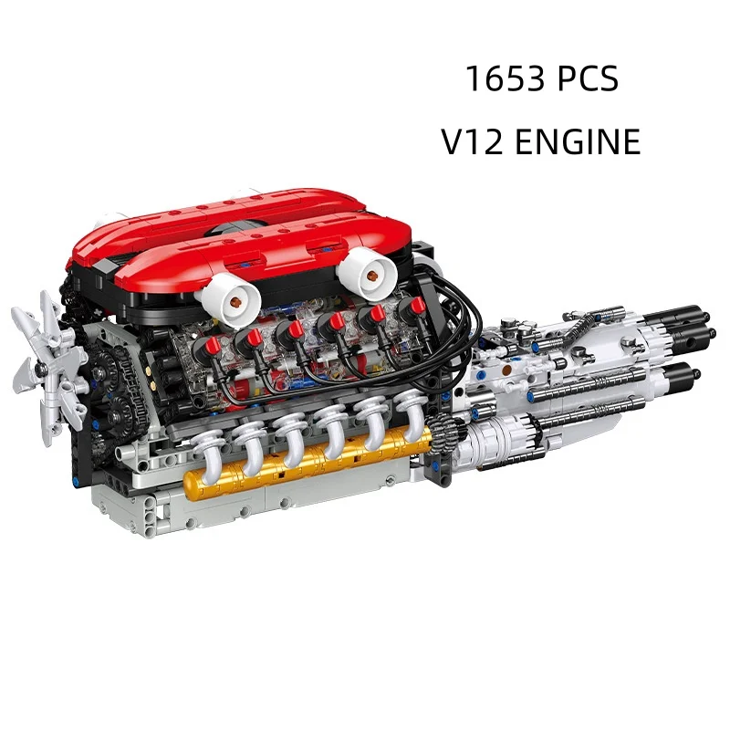 9253 V12 Engine Electric Building Blocks Technical Mechanical Model ABS Bricks DIY Assembly Desktop Ornament Educational Gift