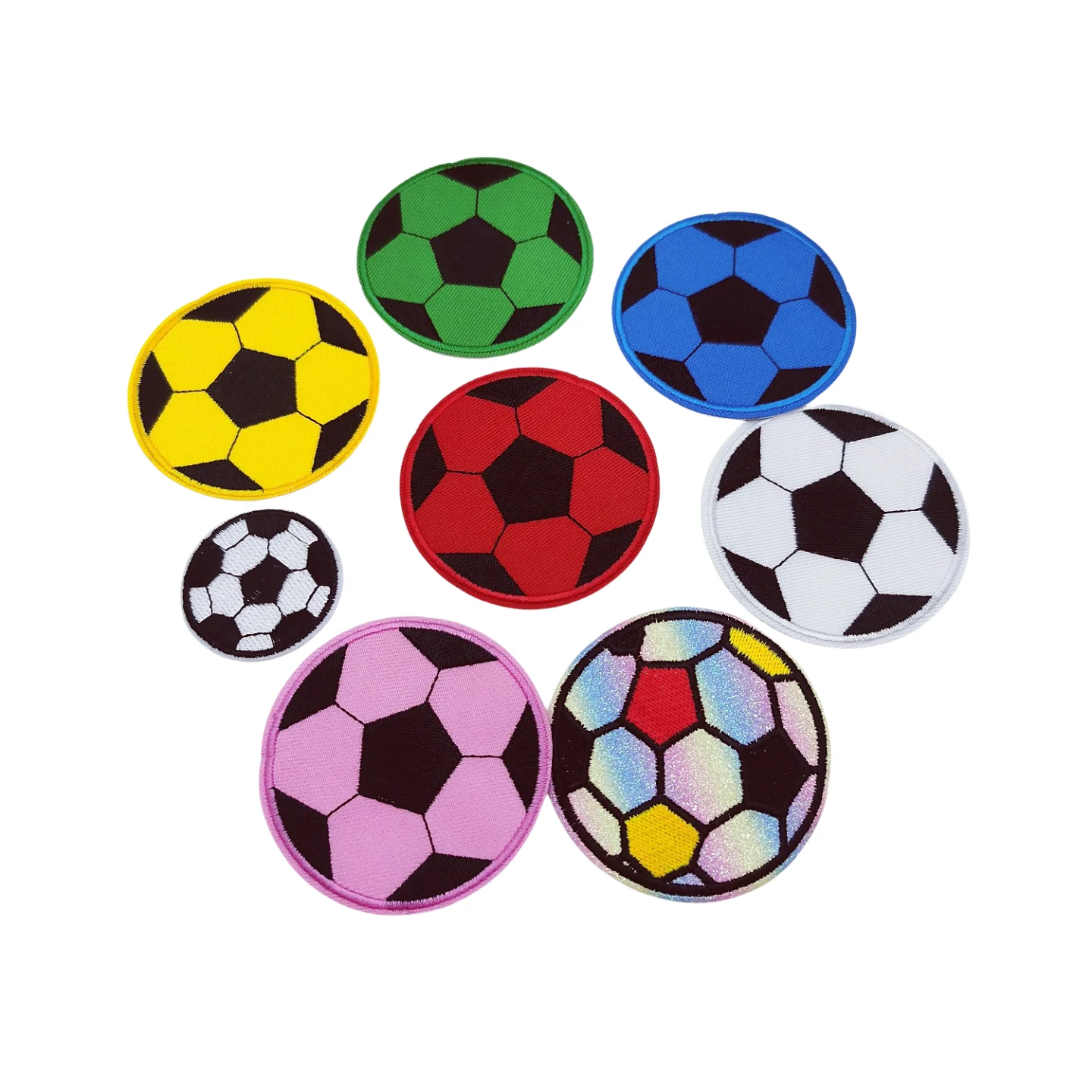 6pcs Round Football Soccer Patches Appliques Iron On Sewing Embroidery Badge Sticker Accessories For DIY Clothes And Decorations