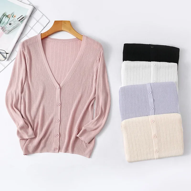 

Knitted Cardigan Women's Summer Thin 2024 New Coat Ice Silk Knitted Sweater Sun Protection Vest Small Shawl Outer Layer Y307