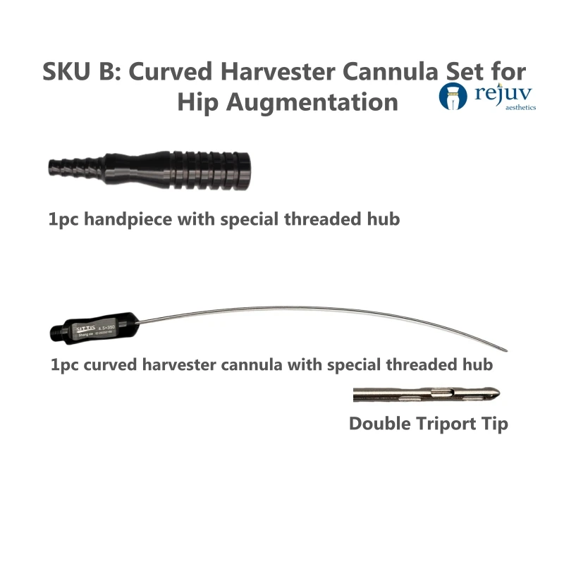Light Weight Large Volume Harvester (LVH) Lipo Cannulas Aluminium Alloy Curved Shape hip augmentation