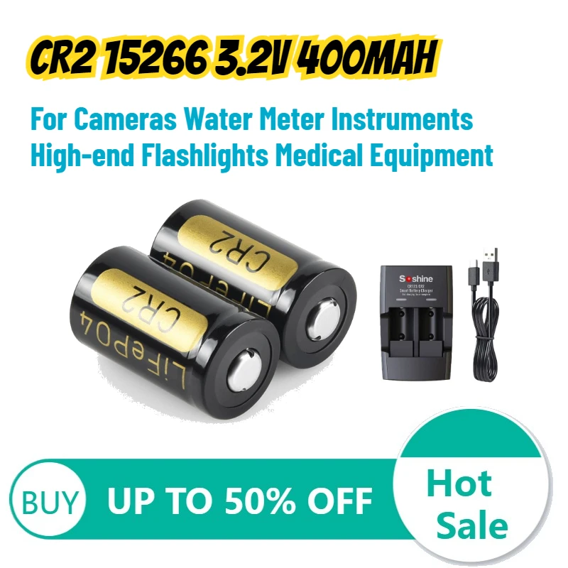 CR2 15266 3.2V 400mAh Rechargeable Batteries For Cameras Water Meter Instruments High-end Flashlights Medical Equipment