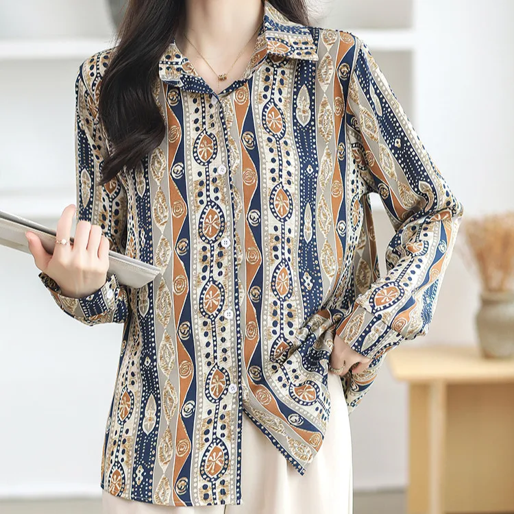 Korean Style Fashion Shirt Stripe Blouse For Women Casual Long Sleeve Tops
