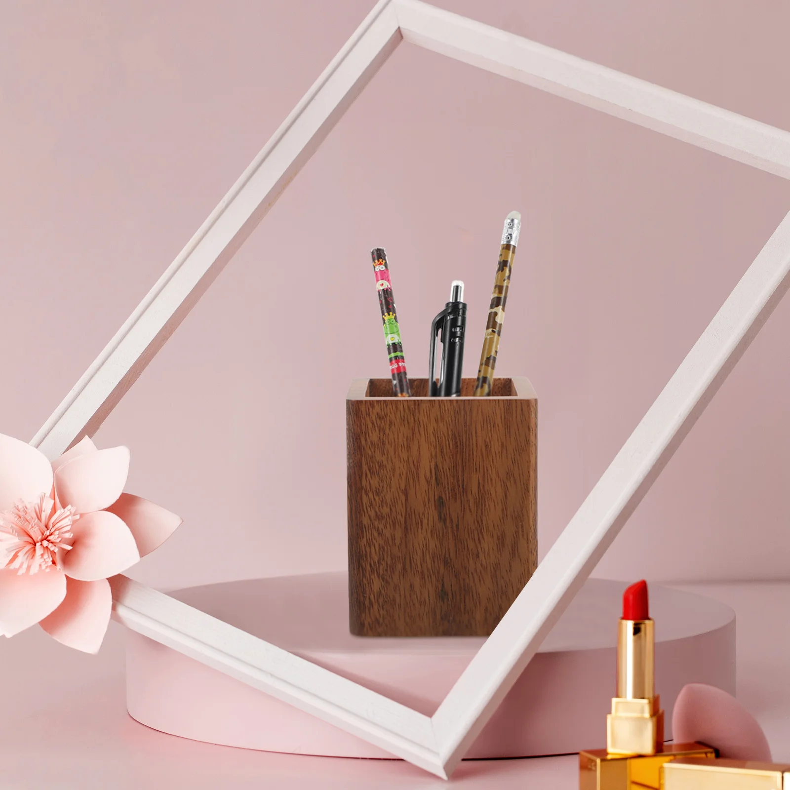 Wood Makeup Brush Organizer Pen Holder Compact Wooden Cup Pencil Holder for Desk Storage Office Accessories for Women