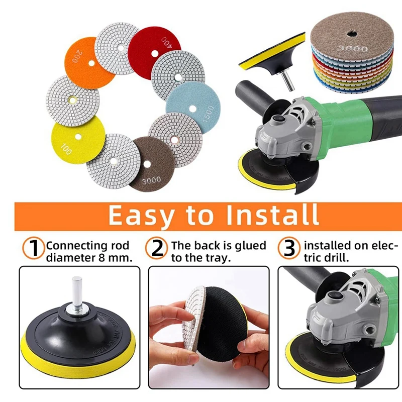 ABNO-13 шт. набор алмазных полировальных подушечек, подушечки с зернистостью 50-8000, набор для влажной/сухой полировки с подкладкой для дрели-шлифовальной машины, полировщика