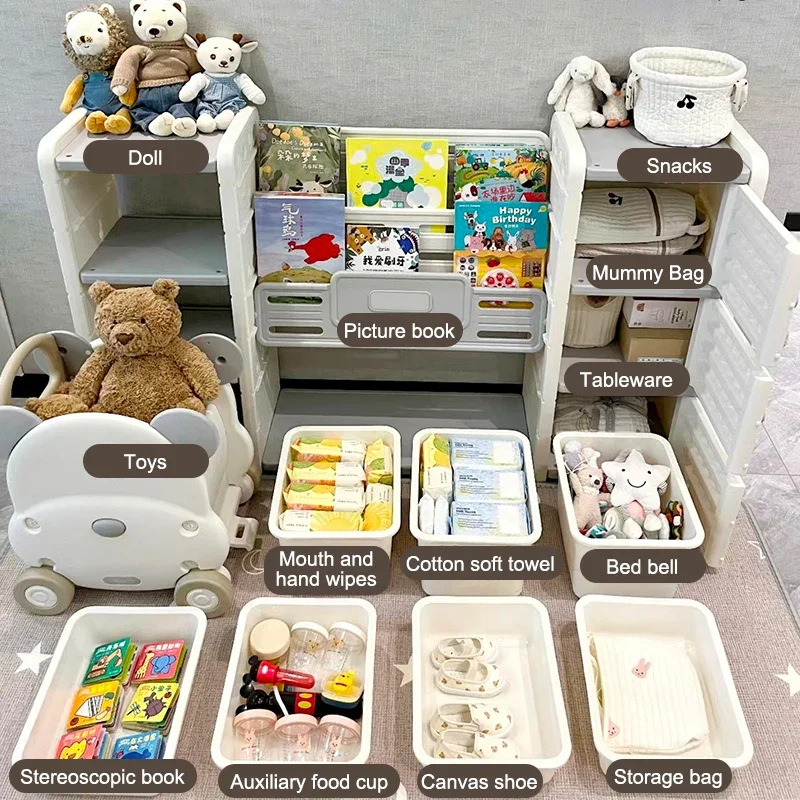 

high quality 2 in 1 Dirt-Resistant Kid's Cabinet Living Room Toy Storage Rack Kids Dustproof Storage kids' furniture