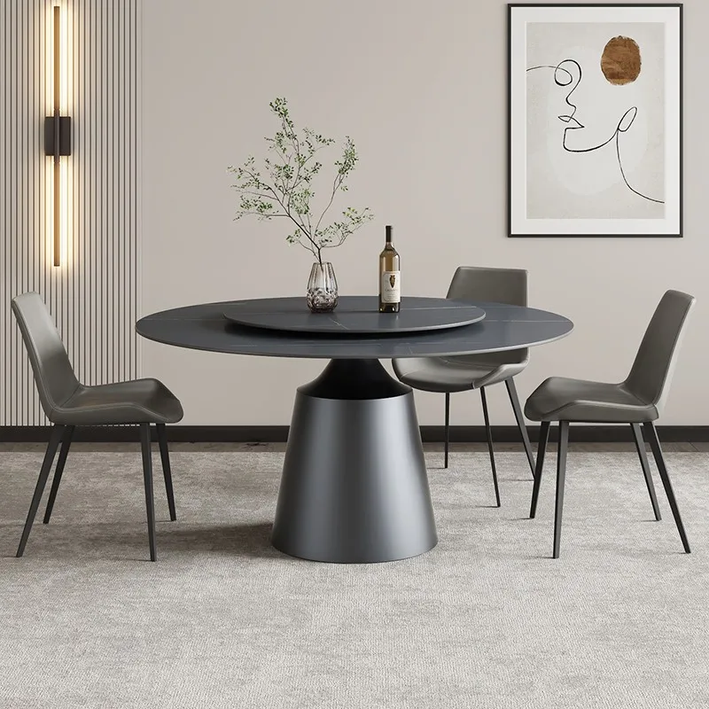 Light luxury slate dining table and chair combination, modern simple home small apartment round dining table with turntable