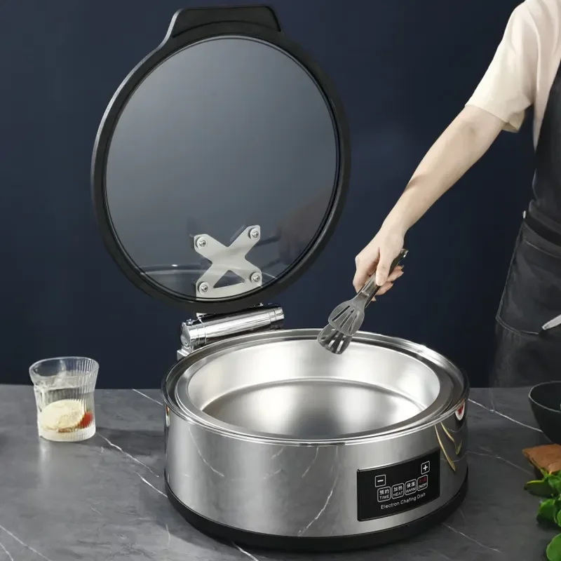 6L Electric Food Warmer with Glass Lid Intelligent Temperature Control Round Buffet Server for Catering Party Home Kitchen