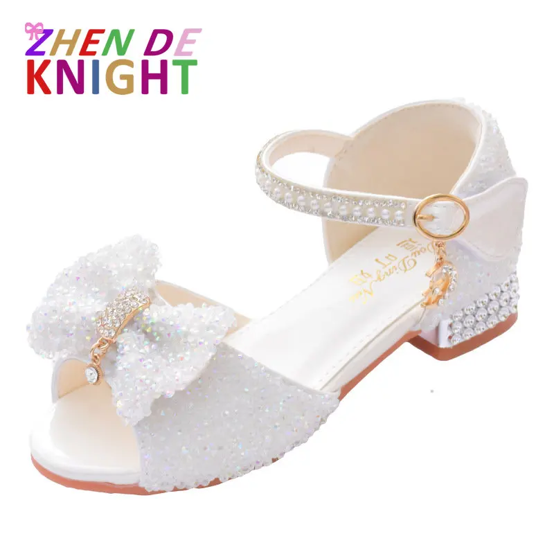 Children's Sandals Summer Princess Crystal Shoes 2024 New Girls High Heels Fashion Sequins Girls Soft Bottom Performance Shoes