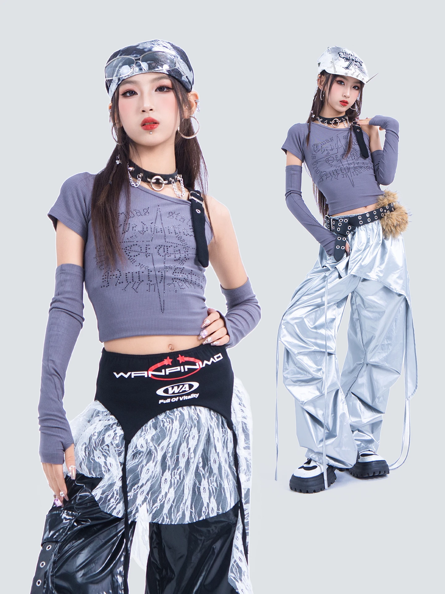 

2025 детские танцевальные костюмы в стиле хип-хоп для девочек, укороченные топы, яркие брюки, костюм, современная одежда для джазовых выступлений, сценическая одежда для рейва, DQS21436