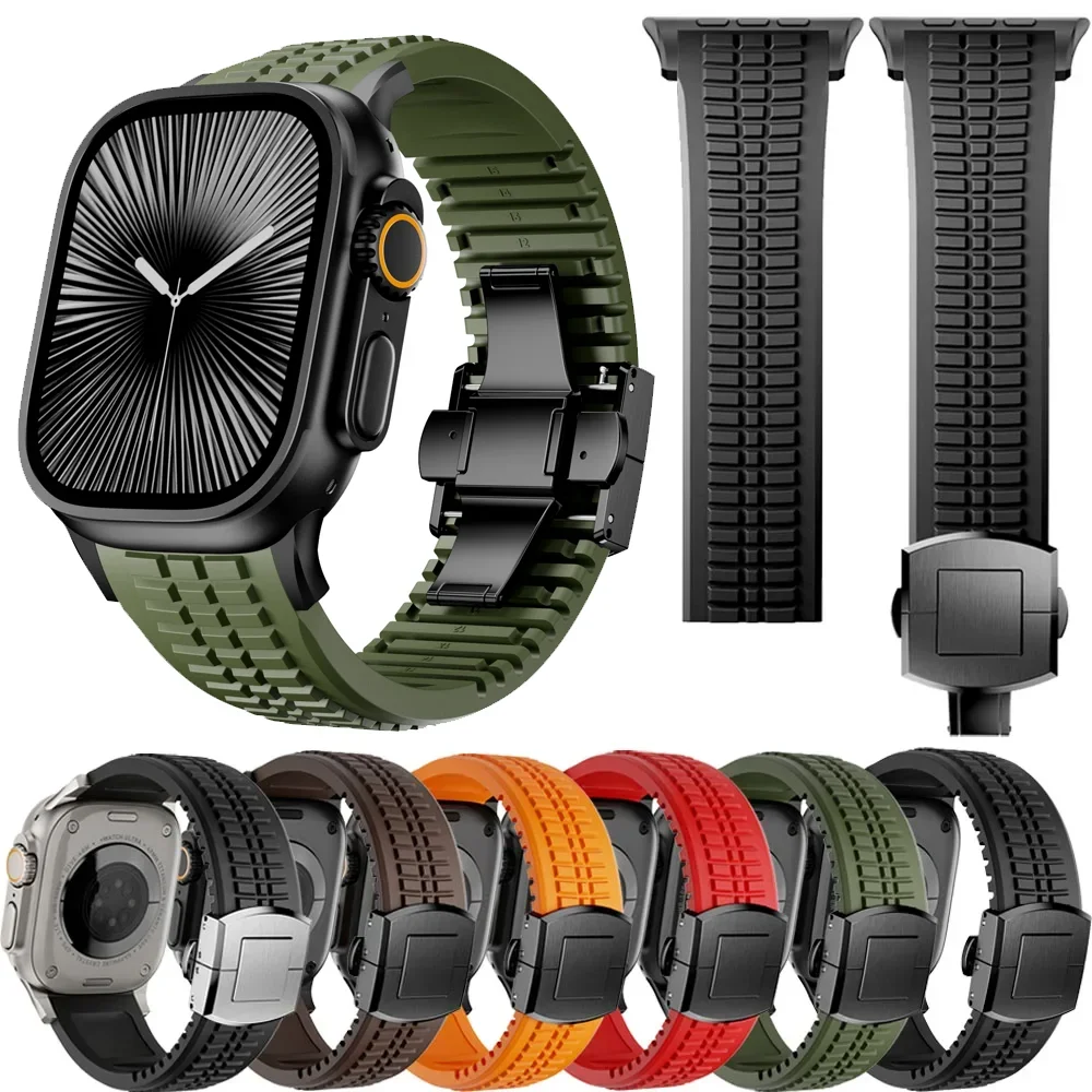 

Спортивный силиконовый ремешок для Apple Watch Ultra 2/1 49 мм серии 10 46 мм Роскошный браслет iWatch 9 8 7 6 5 SE 45 мм 44 мм Ремень