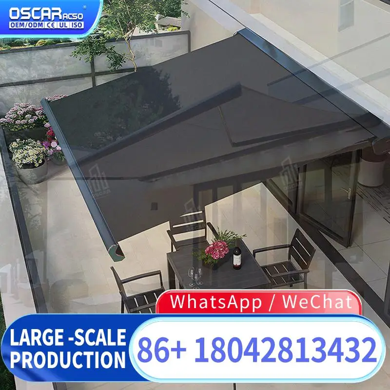 Aluminium Retractable Electric Awnings with LED Lights Waterproof PVC Coated Sun Shade for Patio Garden Balcony Outdoor Use Retr