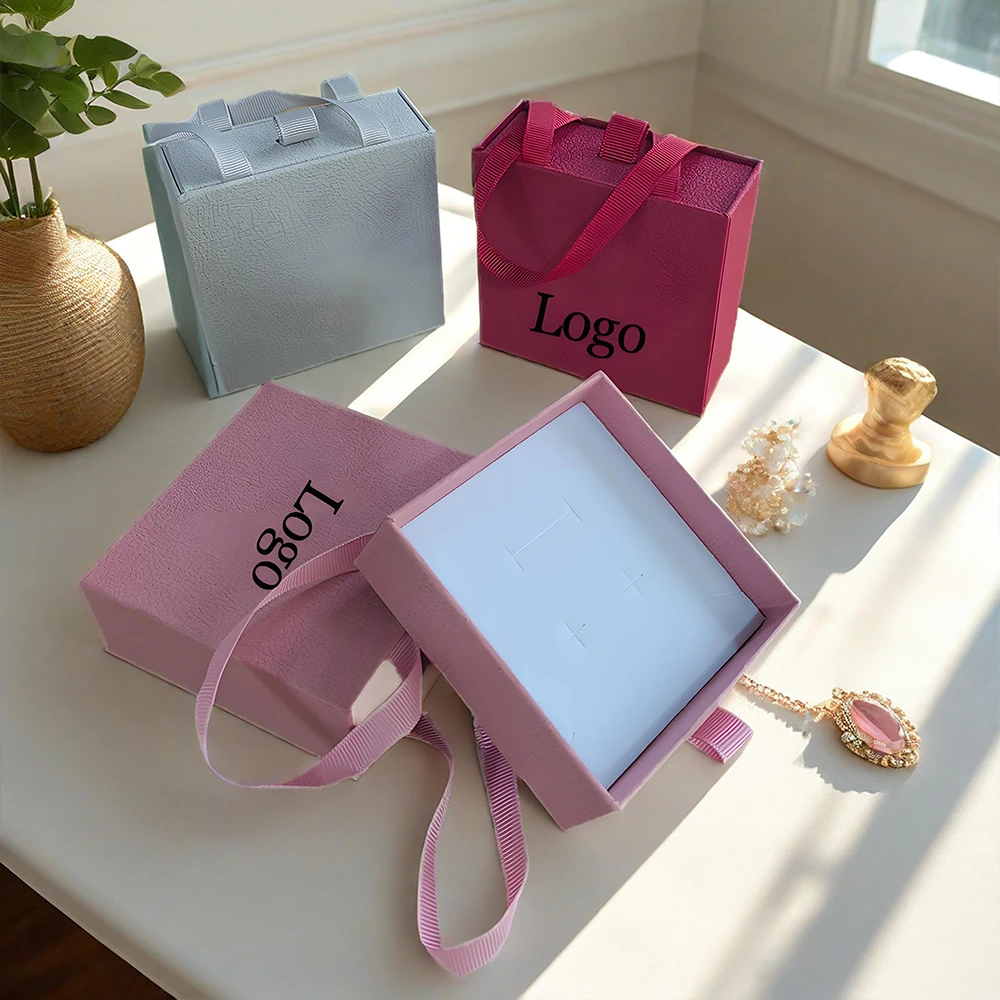

Custom Logo Drawer Sliding Portable Jewelry Packaging Box Perfume Earrings Holiday Gift Paper Boxes Watch Wedding Necklace Case