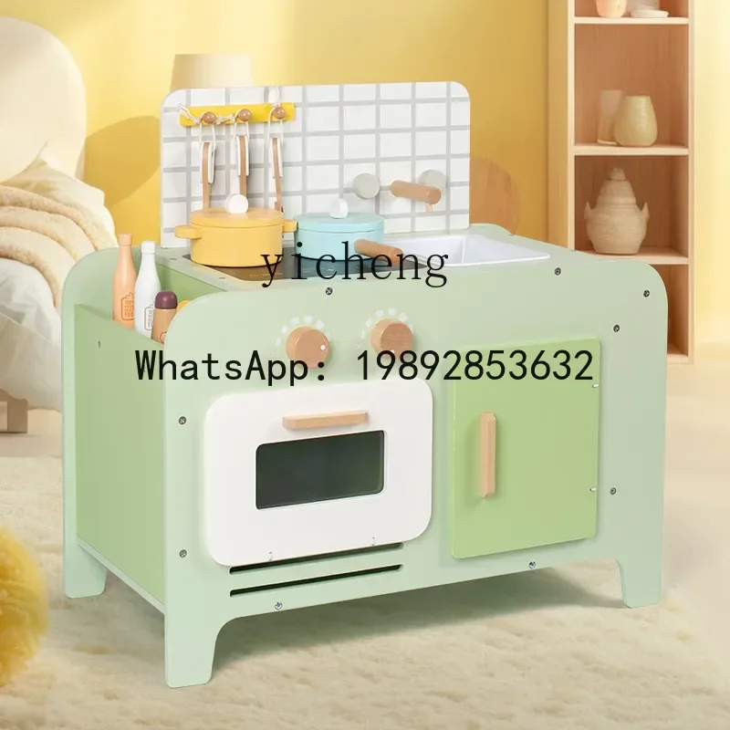 AF  Simulation Cooking  Children Baby Small Kitchen Suit Small Stove Wood Kitchen Cabinet
