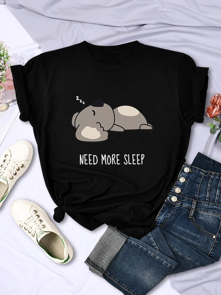 Need More Sleep Cartoons Bear Women T-Shirt Street All-math Tops Fashion Hip Hop Casual Clothing Personality Female  Sleeve