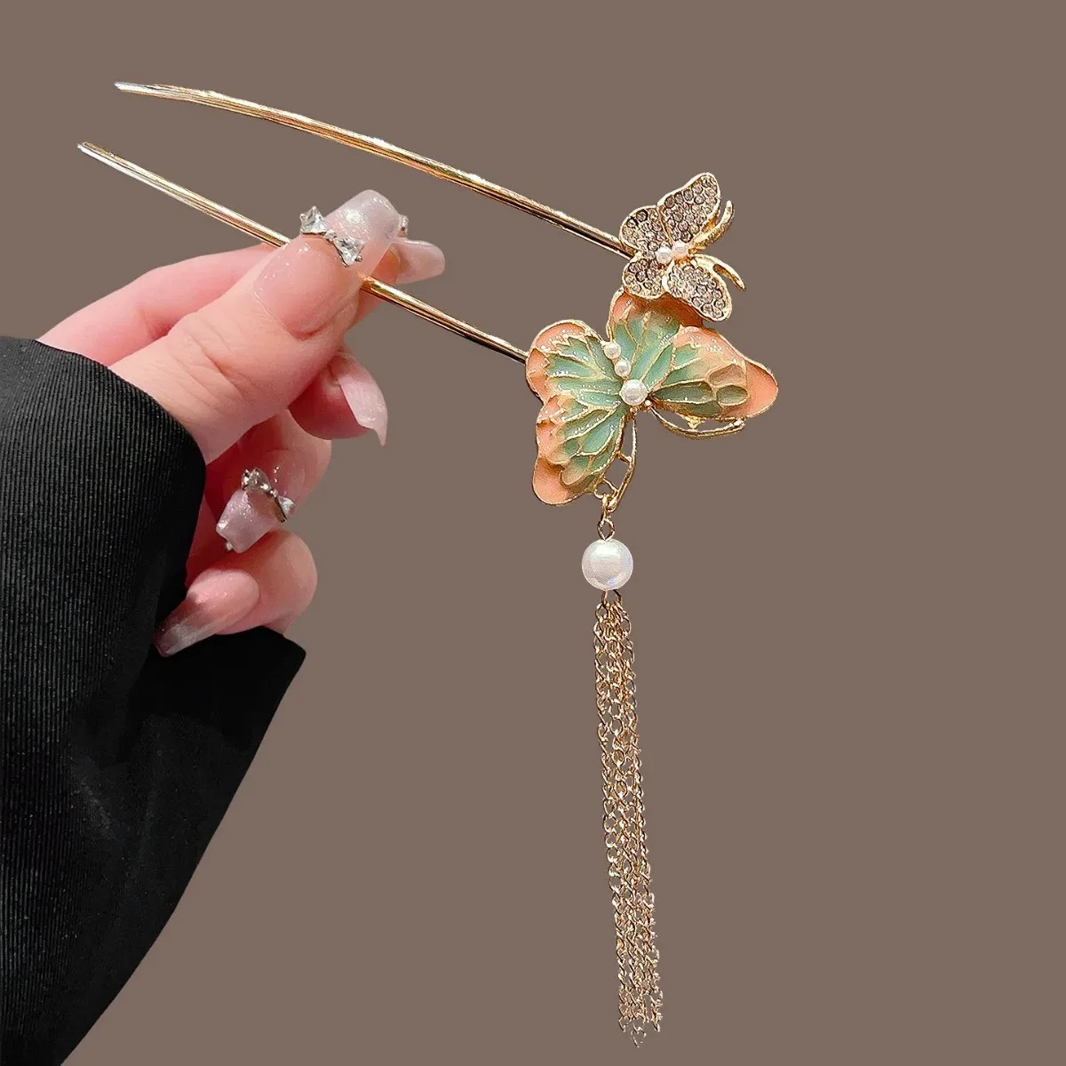 Super Fairy Antique Butterfly Tassel Hairpin Women's Chinese Style Plate Hair Stick U Shape Rhinestones Headwear Hair Accessory view 3