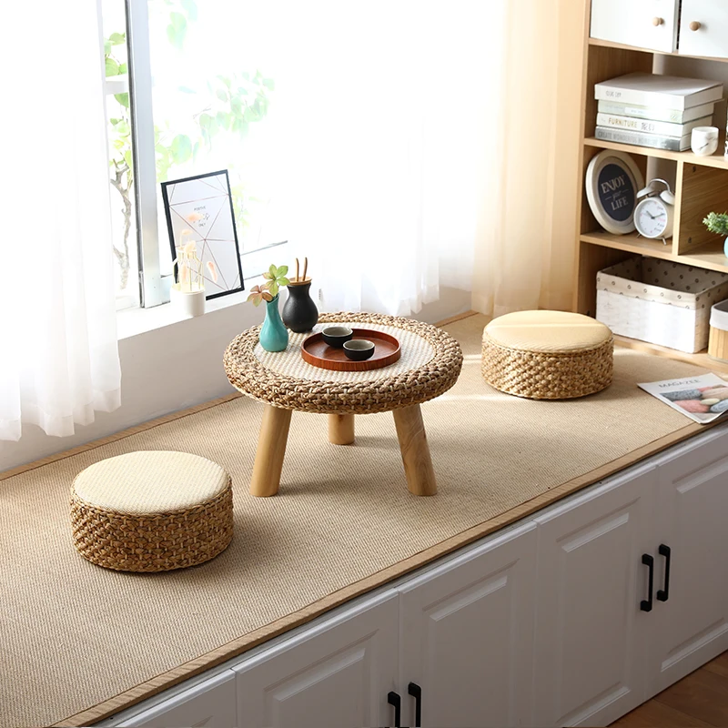 Handwoven Rattan Tea Table Japanese Tatami Style Small Space Coffee Stand Natural Living Room