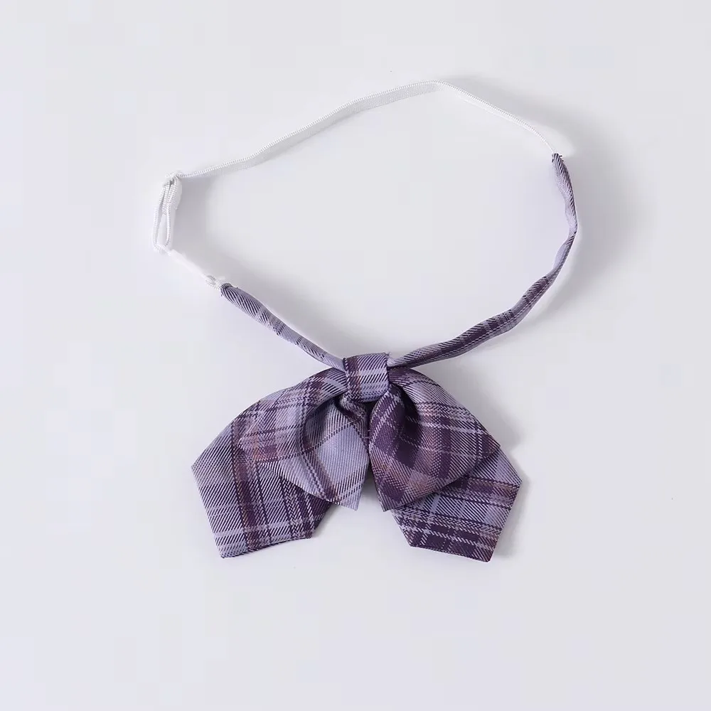 Studenten Meisjes Lange Stropdas Bowtie Voor Druif frisdrank Paars Geruite Rokken JK Schooluniform Hoge Taille Geplooide Rokken Vrouwen Jurk