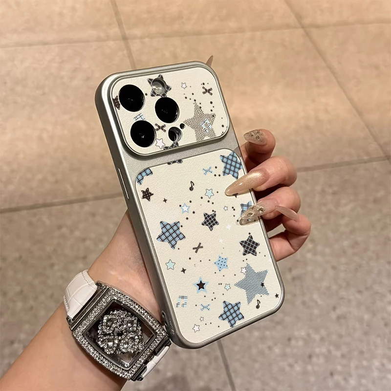 Grid Stars Pattern Phone Case For Samsung Galaxy A17 A37 A57 A56 A55 A54 5G S26 Ultra S25 FE S24 Plus S23 S22 S21 Cover