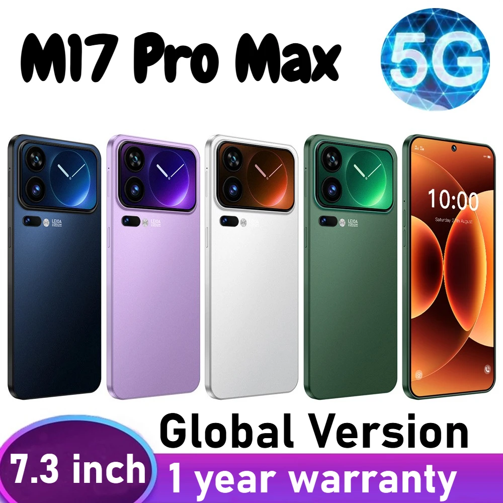 NIEUW Aangekomen M17 Pro Max Mobiele Telefoons 7.3HD Scherm Voordelige 5G Dual SIM Dual Standby Mobiele Telefoons 7800mAh Android 15 Smartphone