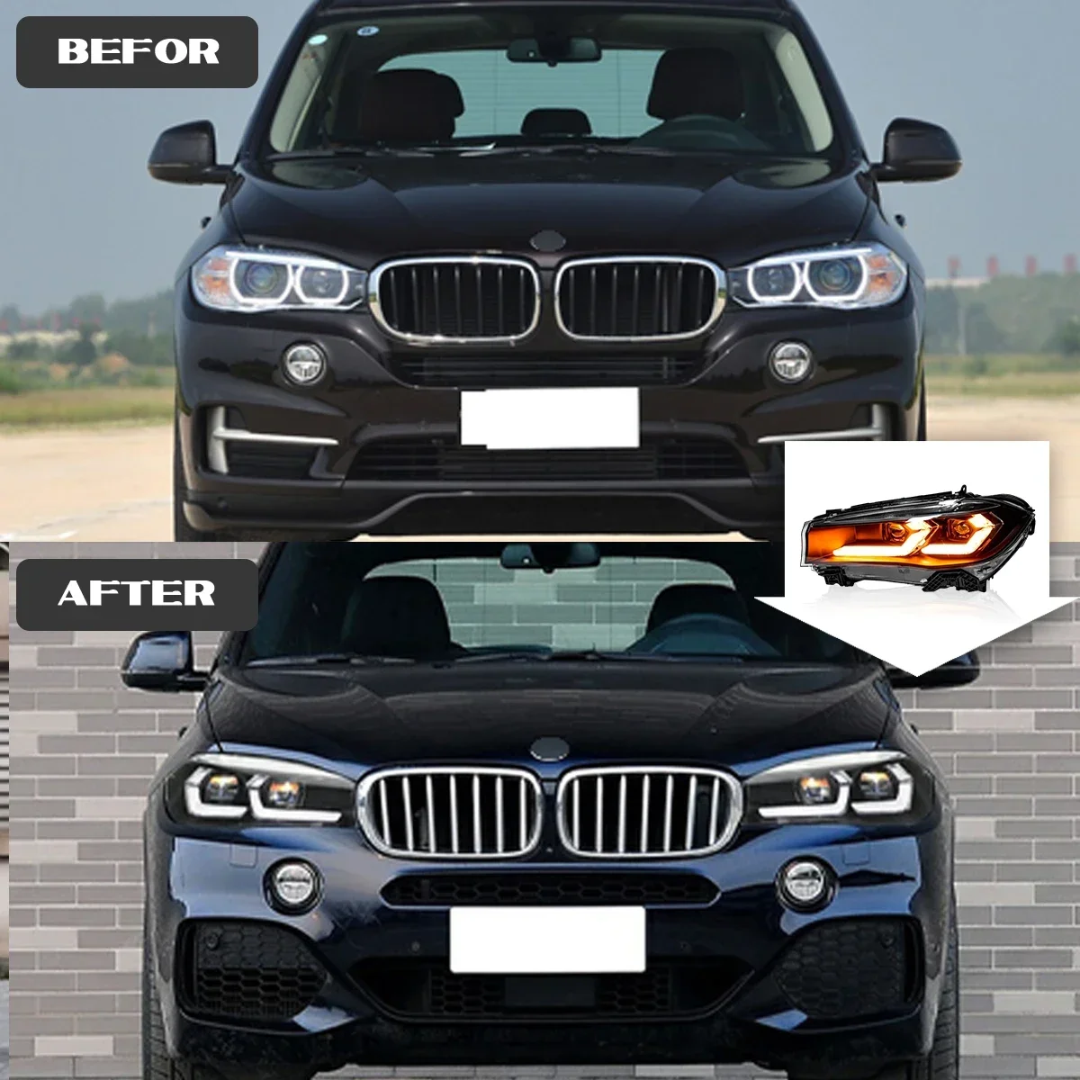 

Автомобильная фара для BMW X5 F15 X6 F16, обновленная фара 2014-2018, модифицированная для динамического указателя поворота, автомобильная светодиодная фара в сборе