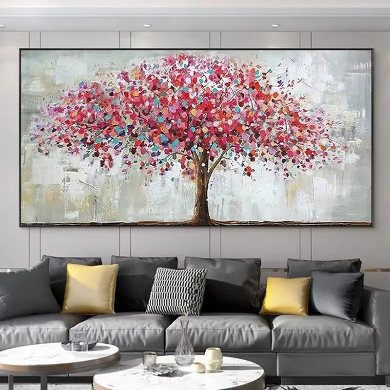 GATYZTORY Oil Painting By Numbers For Adults Pink Flowers Tree For Adults Number Painting Diy Gift Home Decors Pictures Coloring