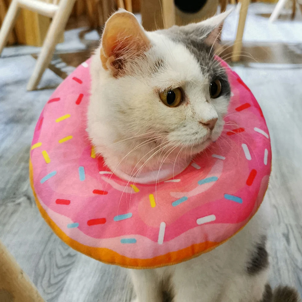 Adjustable Pet Donut Pet Cat Collar Recovery Cone Adjustable Cotton Blends Neck Recover Cat Dog Printed Pet Protection Collar