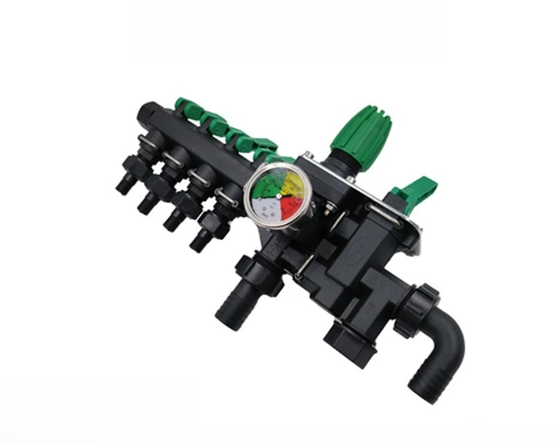 Modification of the controller for agricultural tool sprayer to add a 4-way water distribution valve and a water control device.