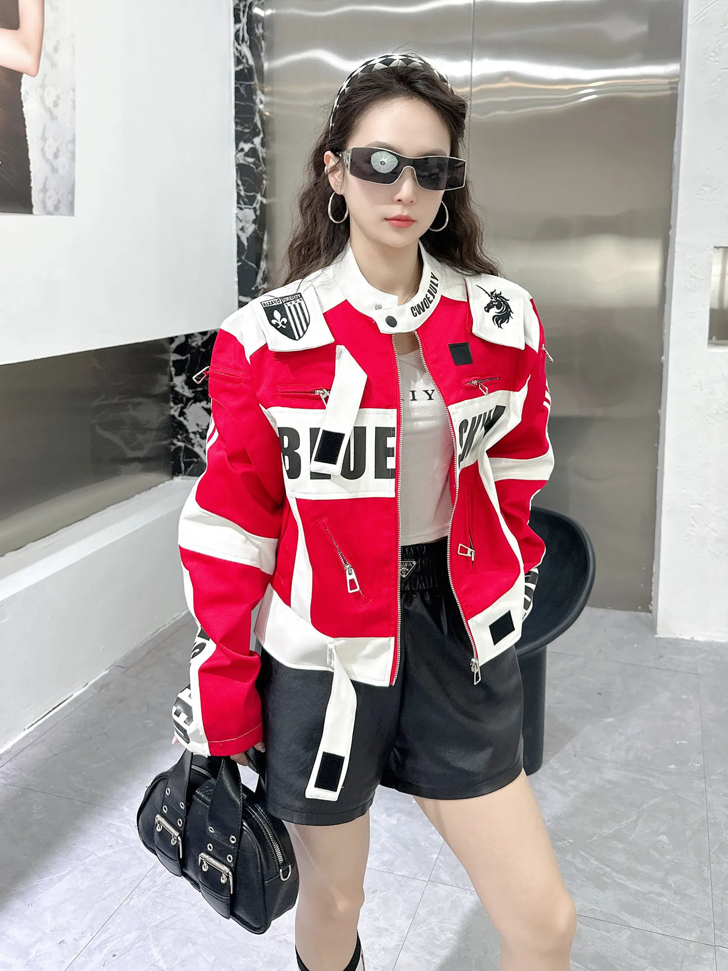 American Retro Motorcycle Clothes Stand Collar Short Zip Cardigans Coat Spring Autumn Embroidery Handsome Baseball Jackets Tide