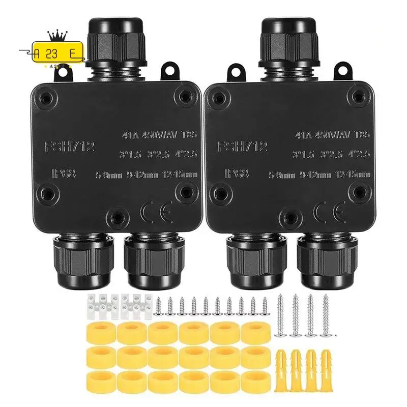 A23E-New IP68 Waterproof Y-Type Junction Box - PA9 Outdoor Enclosure With Gland For 4-15Mm Cables 2Pcs