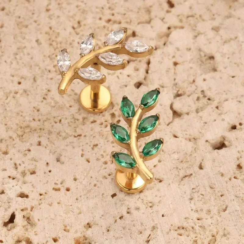 1Pc G23 Titanium Cartilage Earrings Lip Labret Stud Leaf Zircon Helix flower Cz Ear Tragus Piercing with Inner Threaded Jewelry