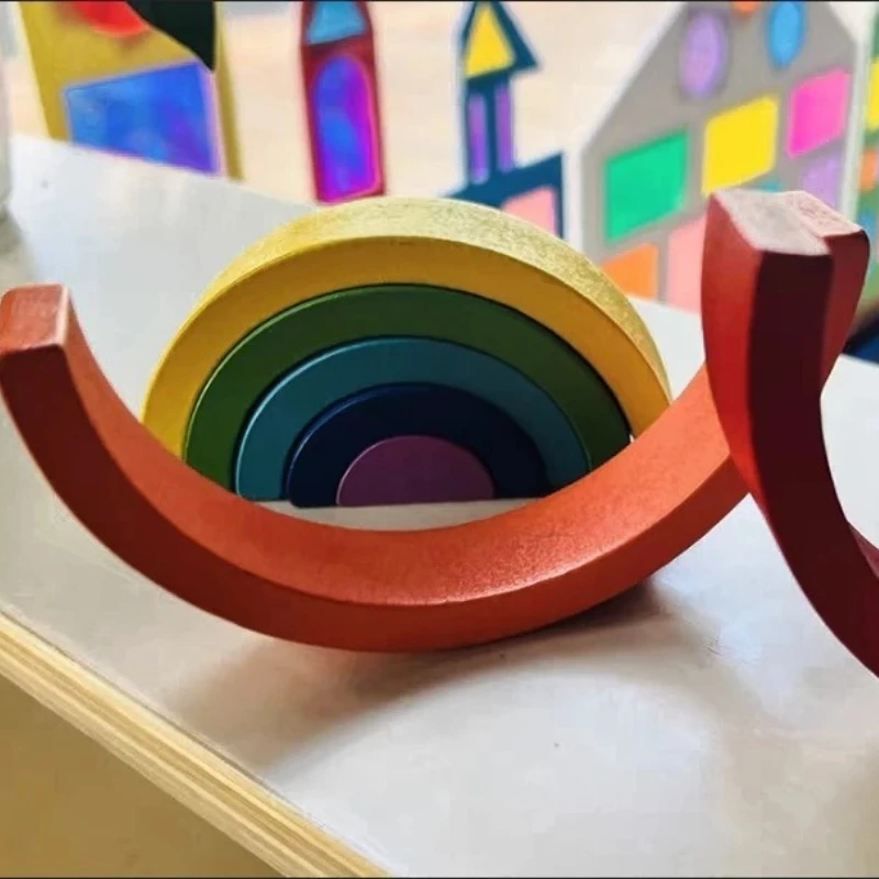 Milieuvriendelijke regenboogblokken: natuurlijk hout met niet-giftige afwerking. Montessori-leerspeelgoed voor veilig spelen (3+ jaar)