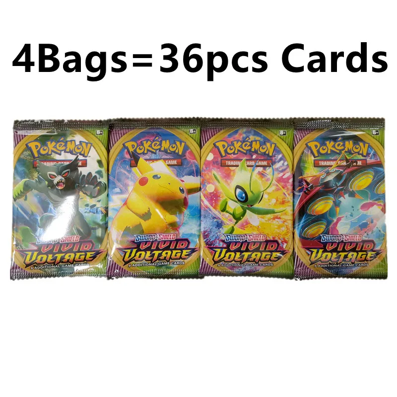 4 Bags 36Pcs English Pokemon Cards Charizard Pikachu Collectible Card Anime Trading Game Battle Toys For Adult Children Gift