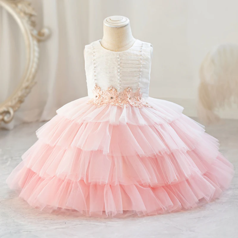 

New 0-4-year-old baby girl dress party dress girl 1st birthday princess wedding dress lace Christmas dress baby white wash dress