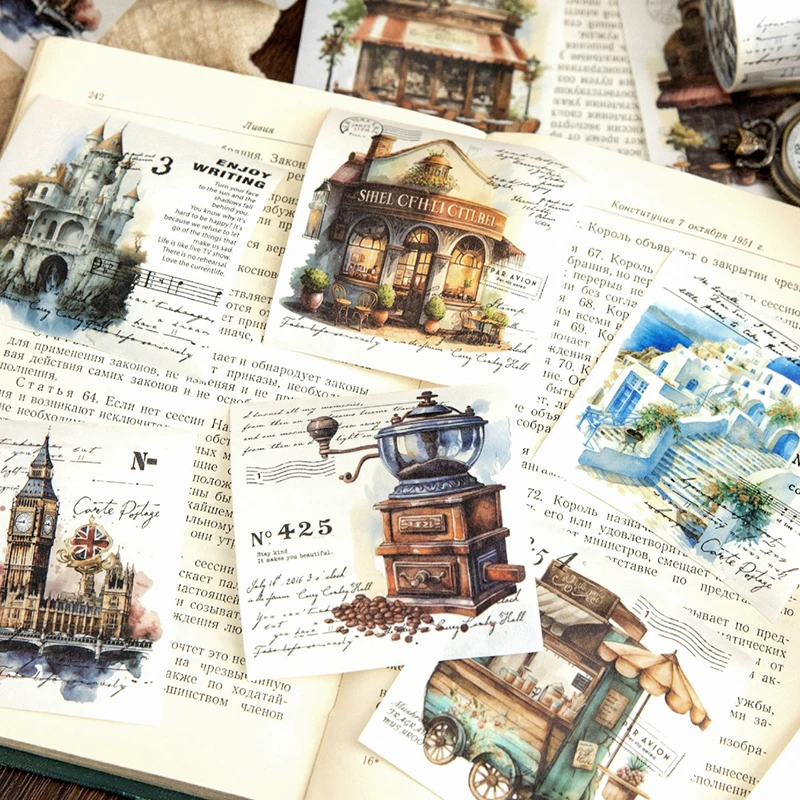 6 Volumes - Architectural Relics Art Ins Urban Architecture Exquisite Patterns and Paper Tape, Used for DIY Scrapbooks, Bookkeep