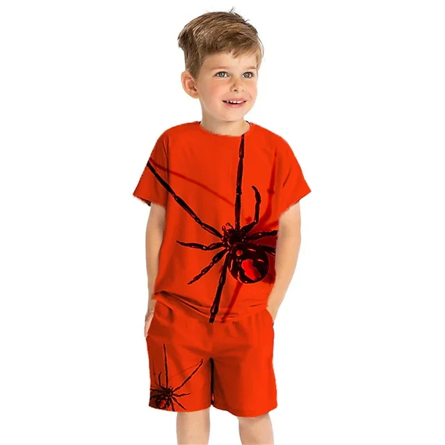 Children's Clothing Spider  Sleeved Shorts Set Round Neck Elastic Waist Fashion