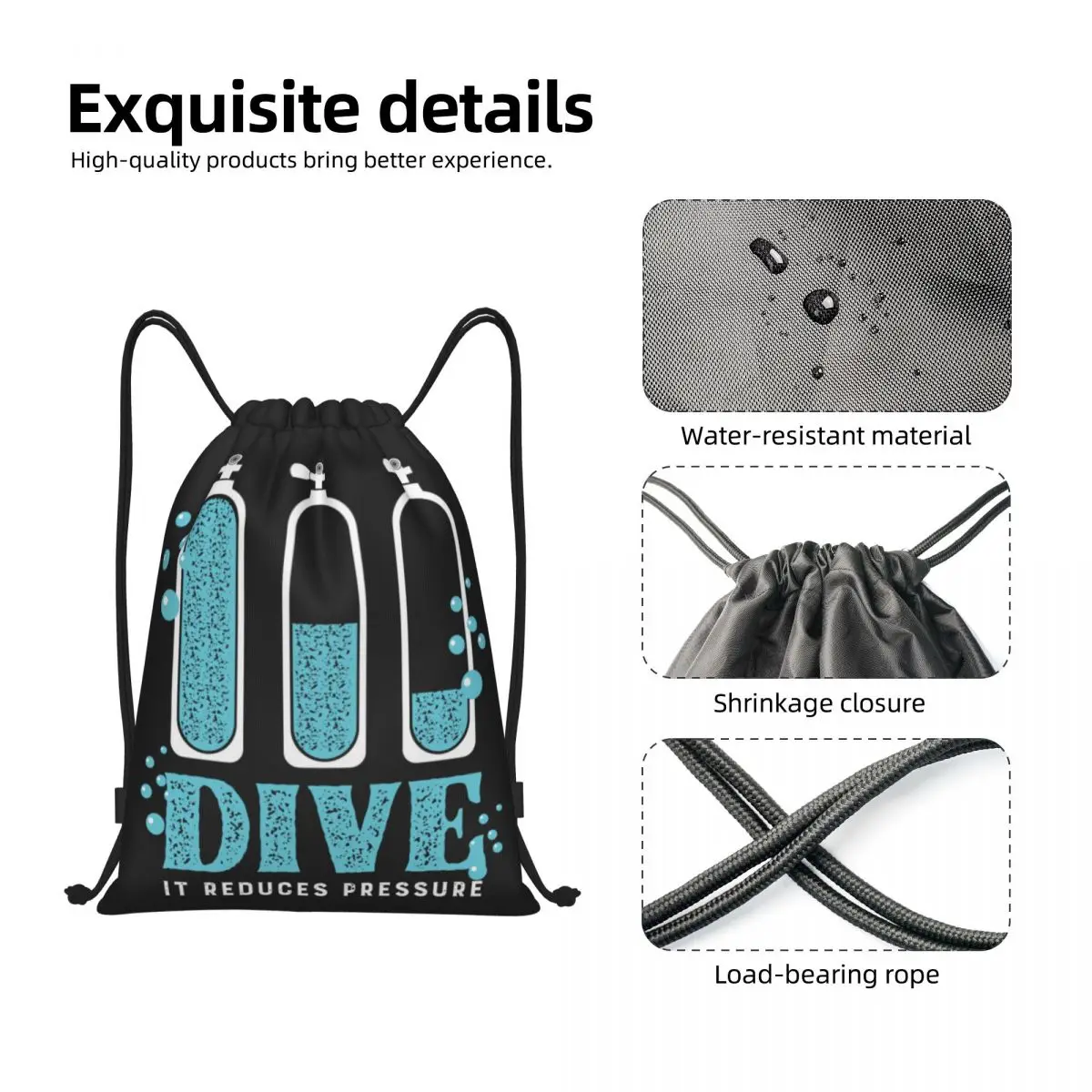 Custom Dive It Reduces Pressure Drawstring Backpack Bags Women Men Lightweight Diving Gym Sports Sackpack Sacks for Training