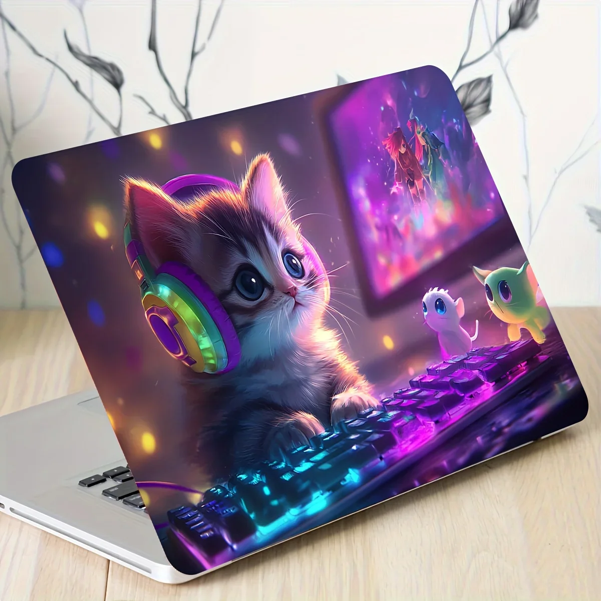 Laptop Case Cat Sticker 2 Pieces/Set Scratch Resistant DIY Art Case Universal Netbook Skin Vinyl Sticker Non-reusable