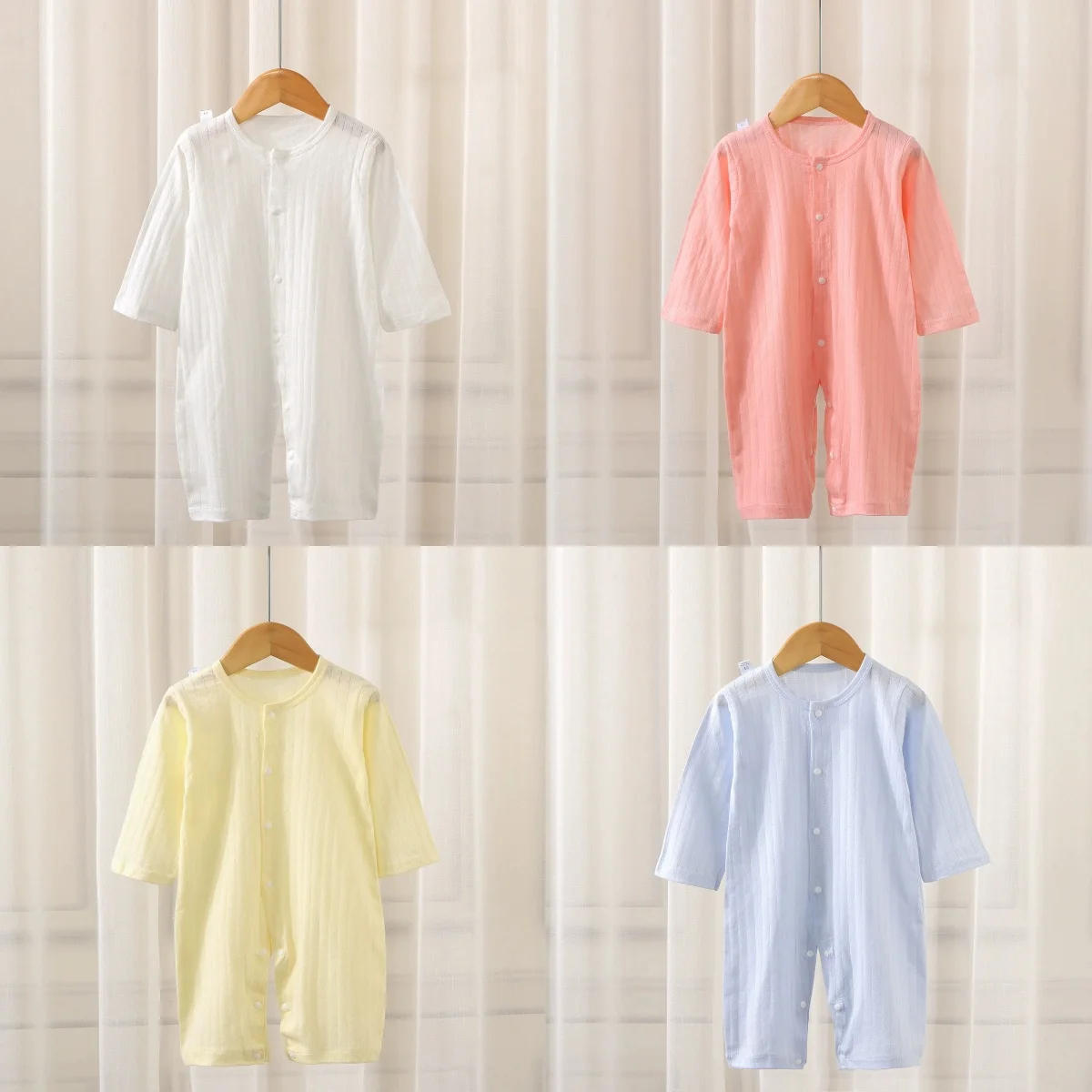 

Baby Solid Color Ribbed Romper Long Sleeve Buttoned Onesie Newborn Infant Cotton Jumpsuit for Boy Girl Outfit for Spring Autumn