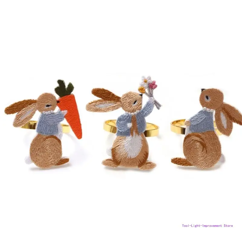 C63E 3 Pcs Rabbit Easter Napkin Ring Serviette Buckles Holder Simple Table Decoration for Easter Party Banquet Daily Use