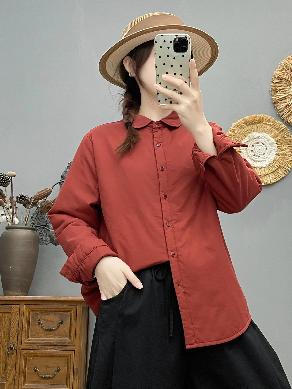 

Готовая запасная женская блузка высокого качества из 100% хлопка, японская повседневная однобортная рубашка с круглым вырезом и лацканами, теплые хлопковые рубашки