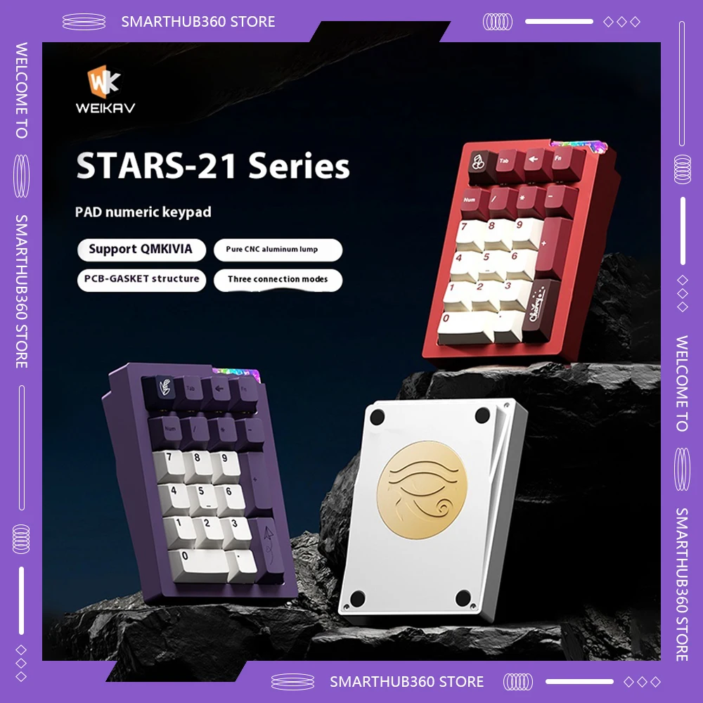 

Weikav STARS21 PAD Wireless Bluetooth Mini Keypad Kits RGB QMK Wired Three Mode Customize Keyboard Kits Office Accessories Gifts