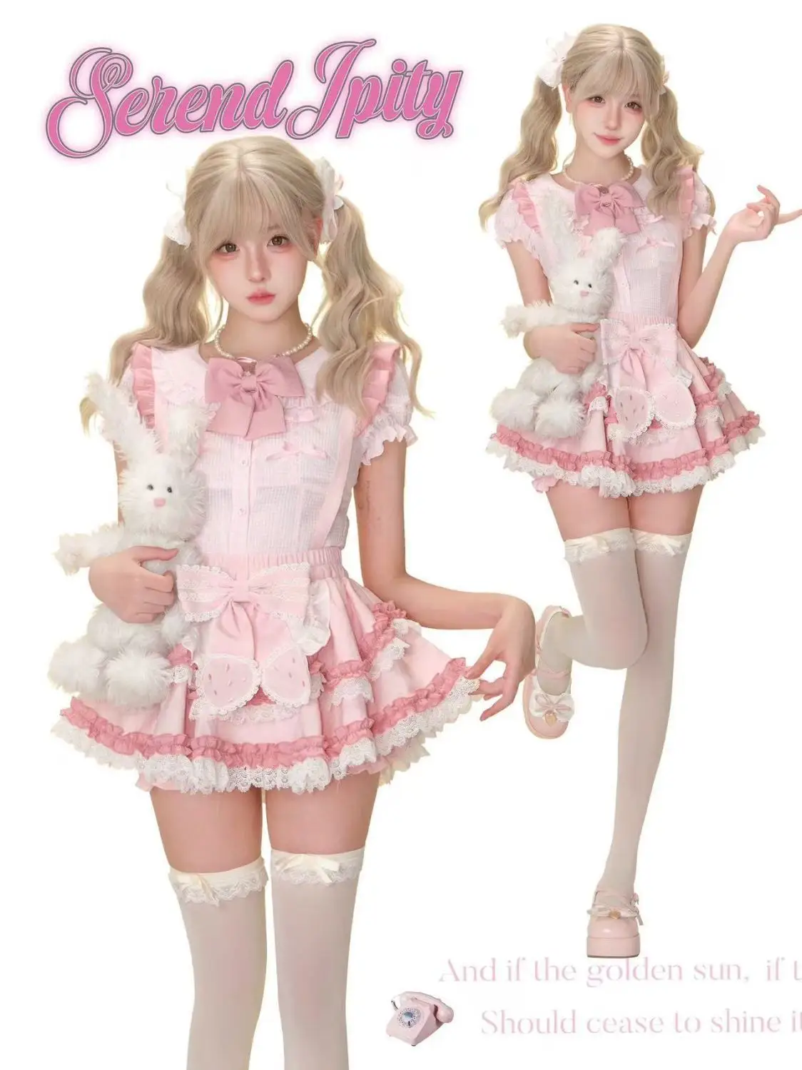 Set 2 Potong Elegan Lolita Kawaii Jepang Merah Muda Setelan Rok Mini Desain Pita Manis Y2k Wanita Pakaian Populer Korea Chic Wanita