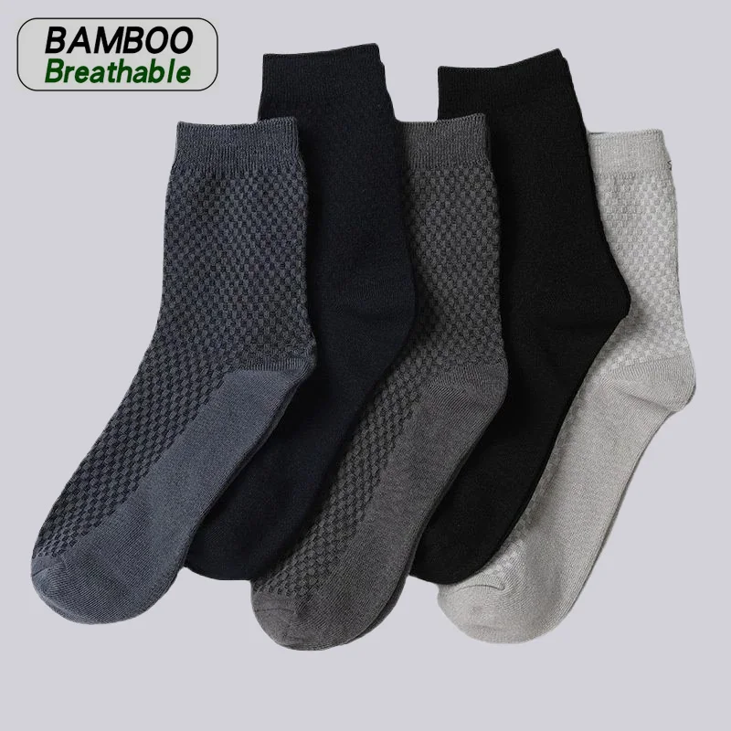 5 Pairs Men Bamboo Fiber Crew Socks Man High Quality Summer Winter Business Breathable Black Male Dress Ankle Socks