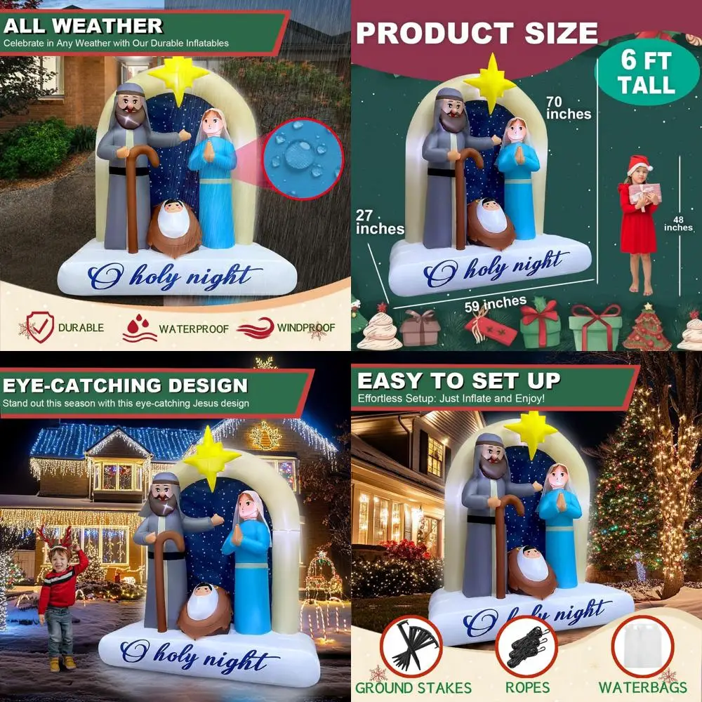 

LED-Illuminated 6ft Nativity Scene Inflatable Outdoor Christmas Decoration for Home, Yard, and Garden