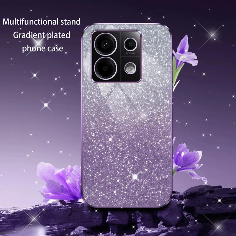 Lüks parlak Glitter kaplama silikon kılıf Xiaomi Redmi için not 13 Pro artı 4g 5G kamera Lens yumuşak arka kapak Coque