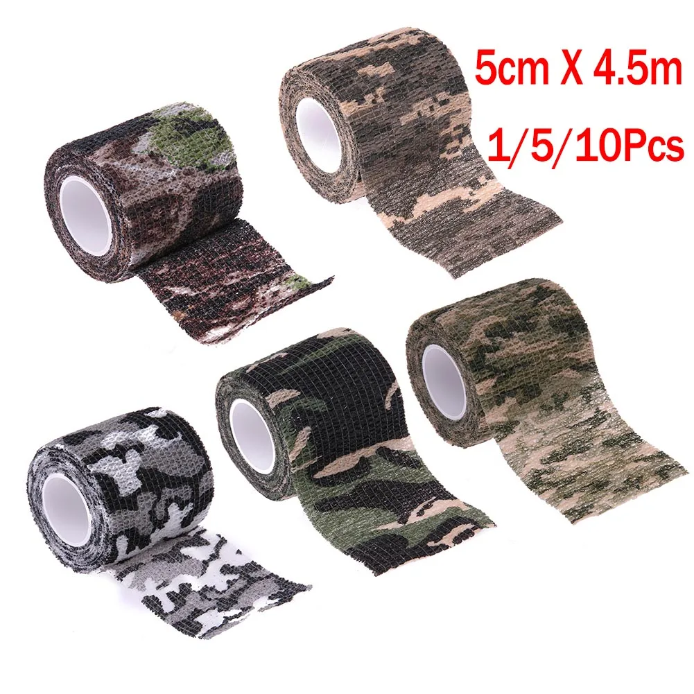 1/5/10Pcs Elastic Wrap Tape Army Self Adhesive Outdoor Hunting Camouflage Stealth Tape Waterproof Wrap Durable Tactical Bandage