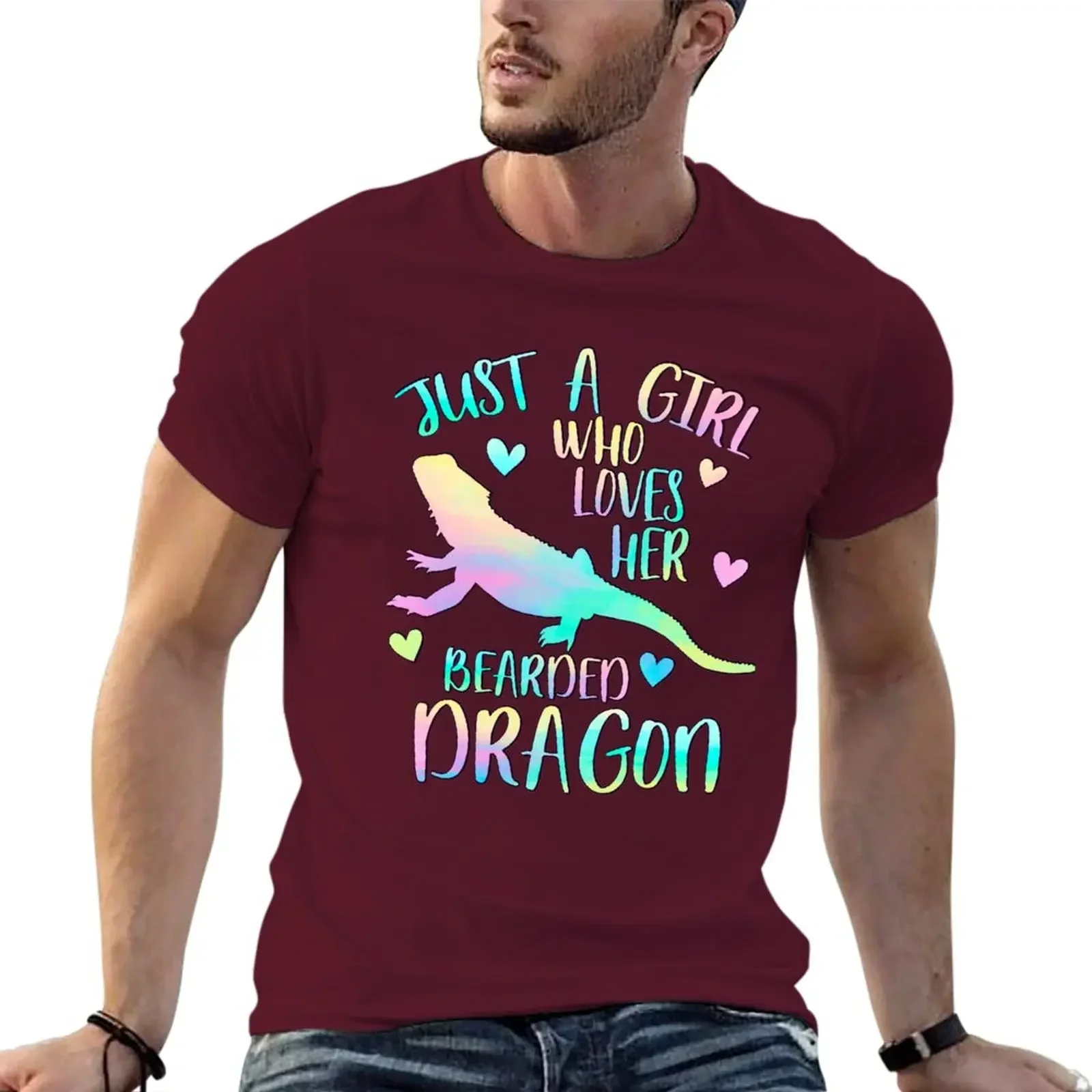 Boys Whites Graphics Men's Clothing Just A Girl Who Loves Her Bearded Dragon T-Shirt Men Clothing Graphic Men Clothing Summer