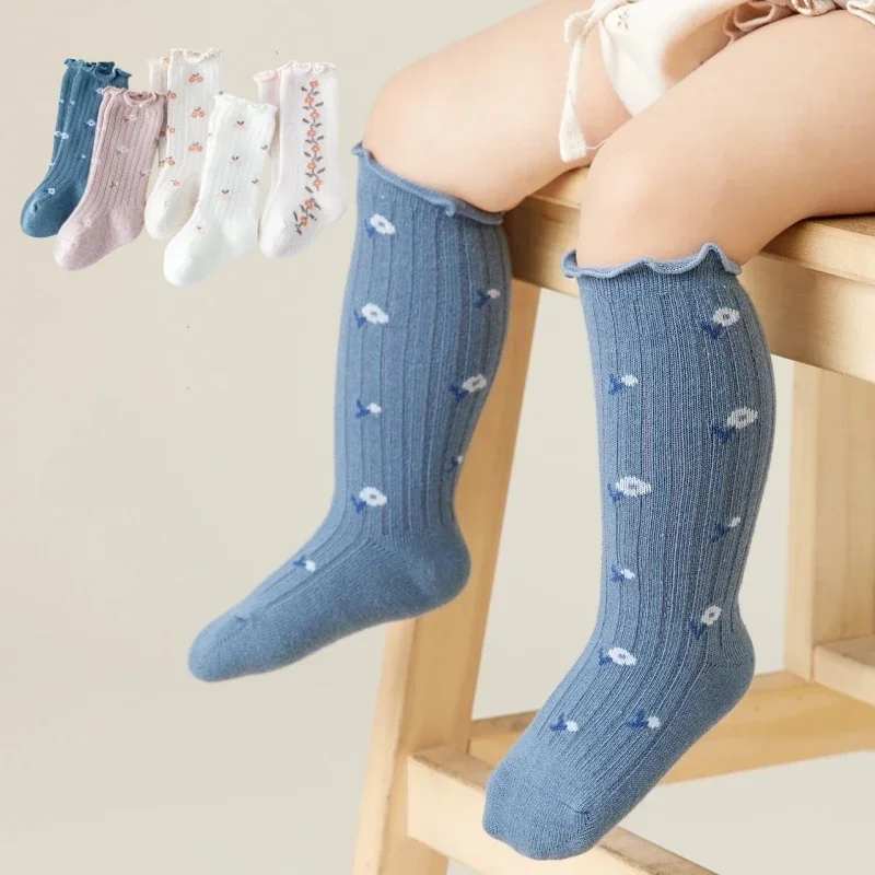 

Baby Girls Knee High Socks Flower Cotton Children Kids School Uniform Socks Spring Autumn Winter Long Socks Sweet Princess Style