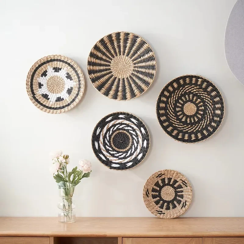 

eco-friendly rattan wall hanging decoration handmade wicker art and round plant pattern home interior modern hotel