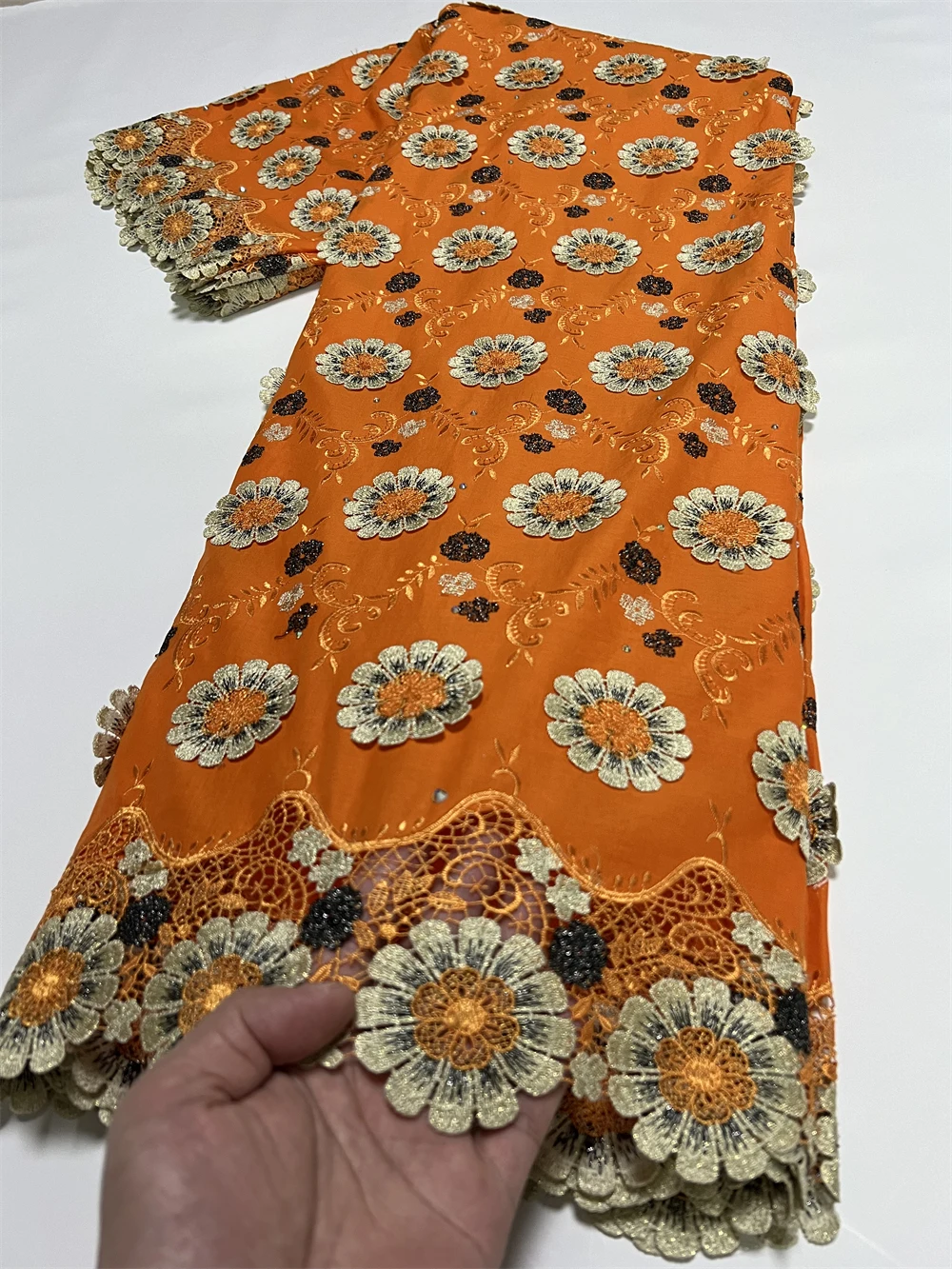 2026 African Nigerian High Quality Sequins Tulle Lace Fabric Sewing Prom Dresses Embroidery Guipure cotton 5 Yards hz1450